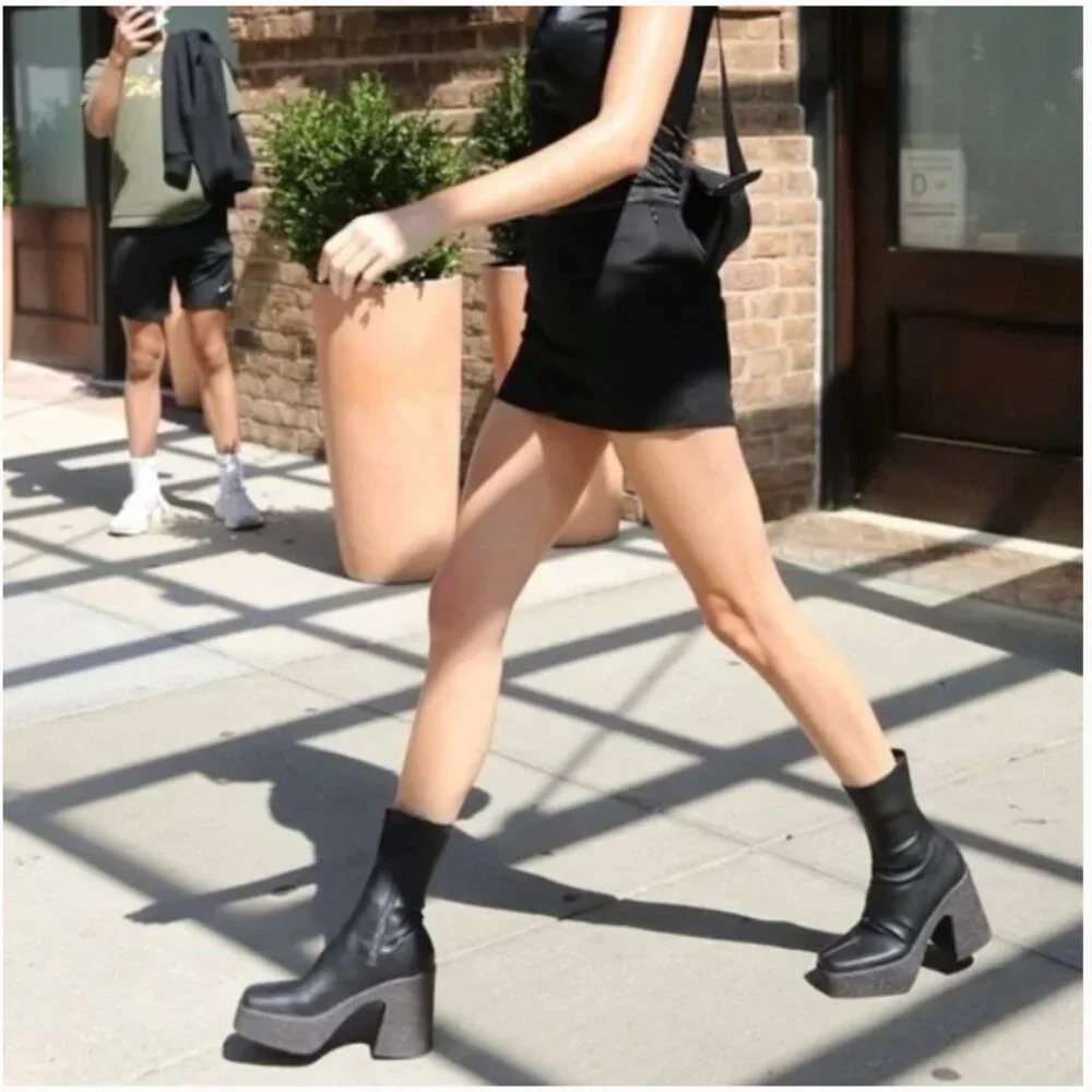 Stella McCartney‎ Skyla Black Leather Platform Chunky Boots 38
